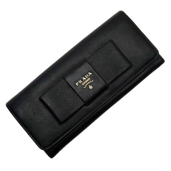 Prada Black Wallet Ribbon Saffiano Fold Long Leather - Picture 2 of 3